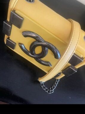 CHANEL Yellow Leather Lego Bag with Dark Silver Hardware